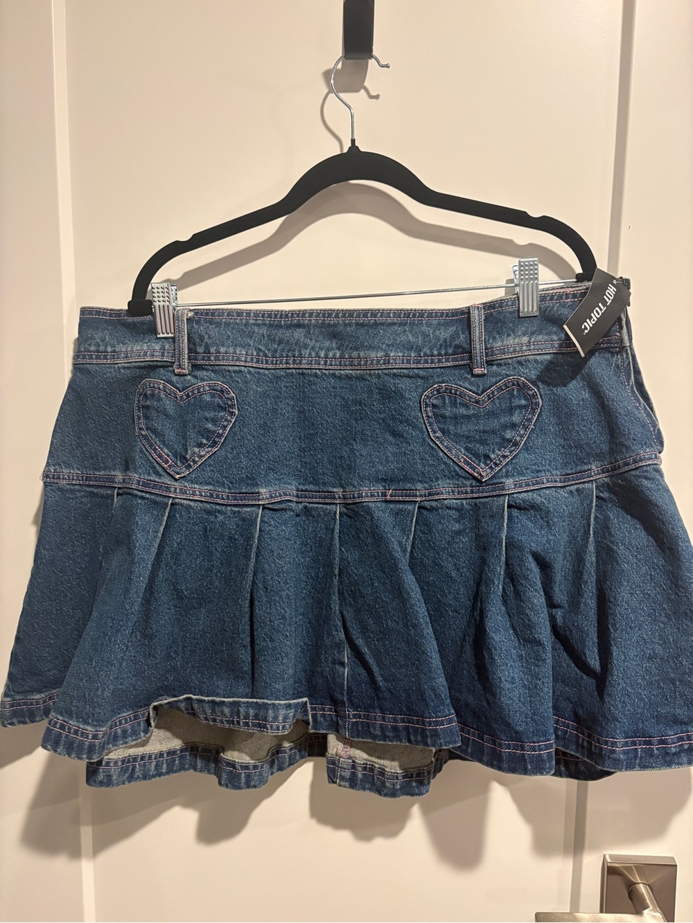 NWT - Hot Topic Sweet Society Blue Denim Mini Skirt with Pink Stitching